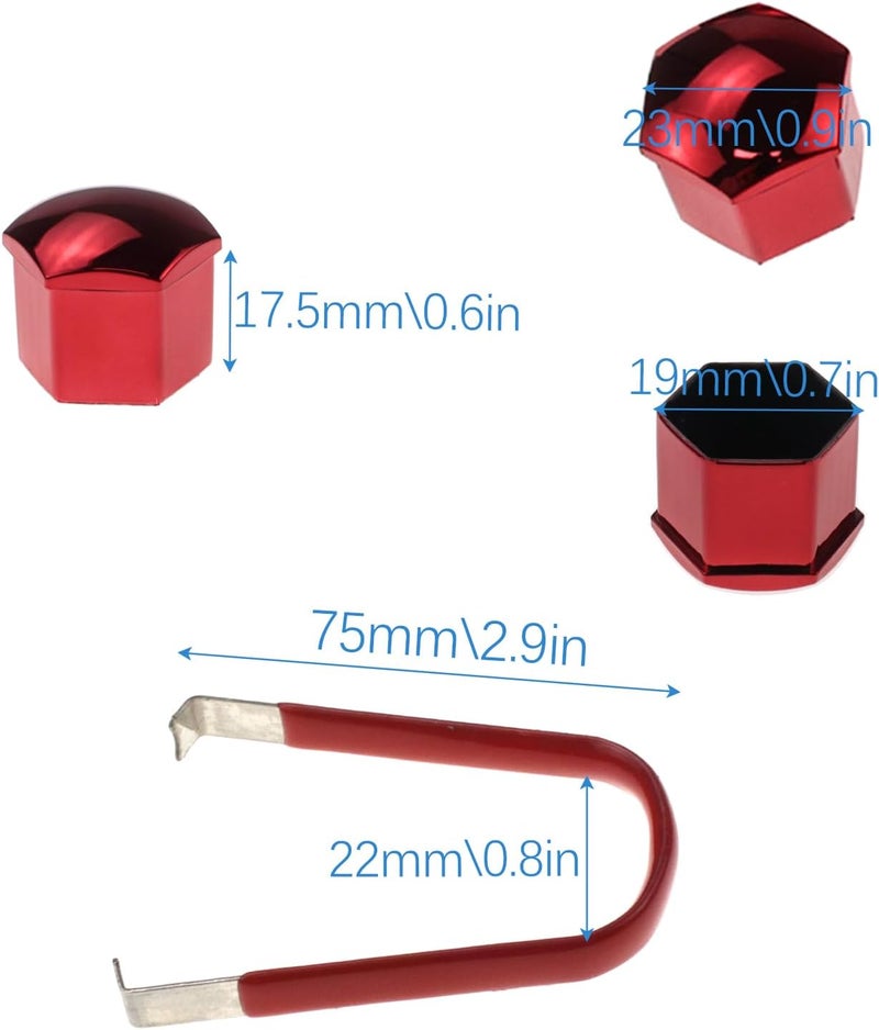 Nihfien 24pcs Wheel Nut Cap 19mm Wheel Bolt Nut Caps Covers,Universal Anti-Rust Car Tire Nut Caps Bolt Cover,Hexagonal Plastic Tire Bolt with Removal Tool (Red) - Image 2